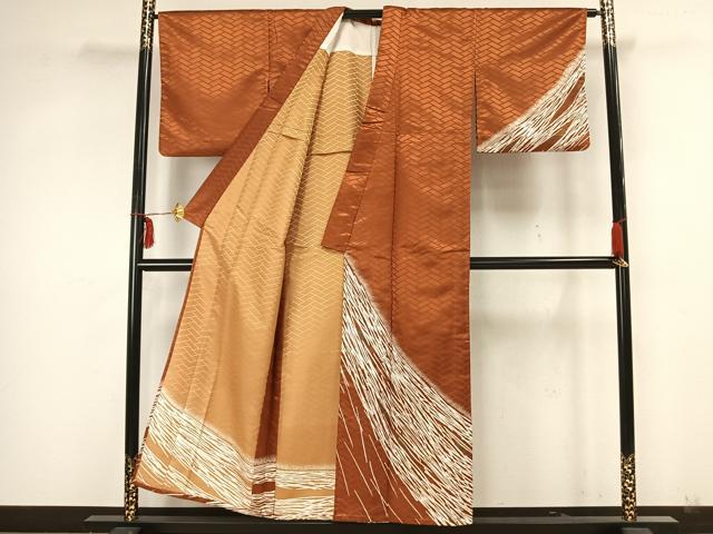 平和屋着物▽訪問着　単衣　抽象文様　洗える着物　AAAZ1625fy