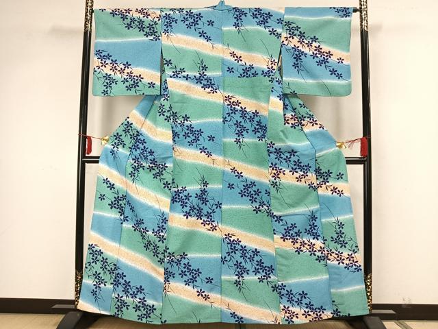 平和屋着物▽小紋 単衣 舞桜文 洗える着物 AAAZ1626fy