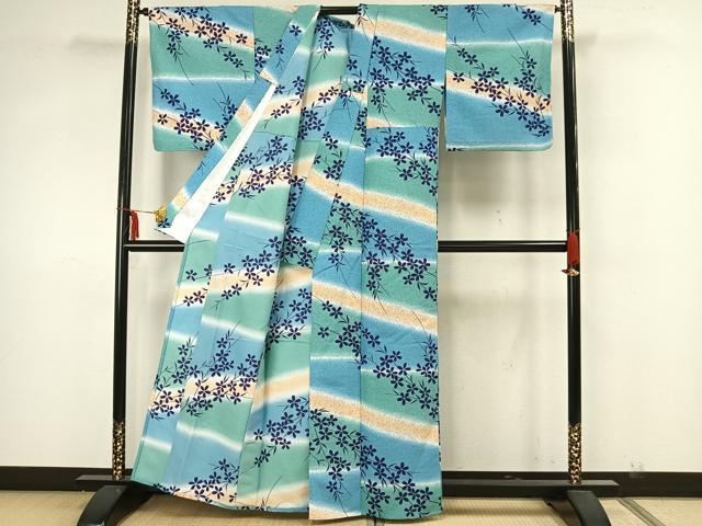 平和屋着物▽小紋 単衣 舞桜文 洗える着物 AAAZ1626fy