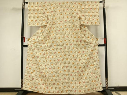 平和屋着物▽小紋 単衣 草花文 洗える着物 AAAZ1630fy