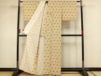 平和屋着物▽小紋 単衣 草花文 洗える着物 AAAZ1630fy