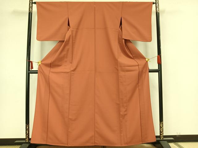 平和屋着物▽色無地 単衣 黄丹色 洗える着物 AAAZ1633fy