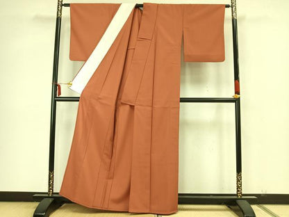 平和屋着物▽色無地 単衣 黄丹色 洗える着物 AAAZ1633fy