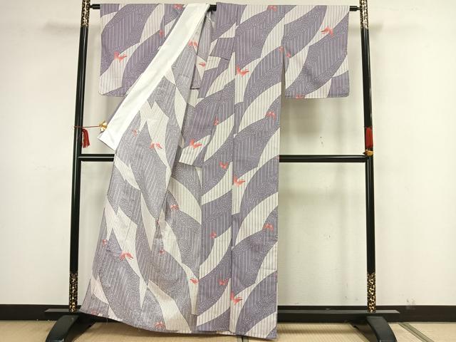 平和屋着物▽小紋 単衣 舞蝶文 洗える着物 AAAZ1636fy