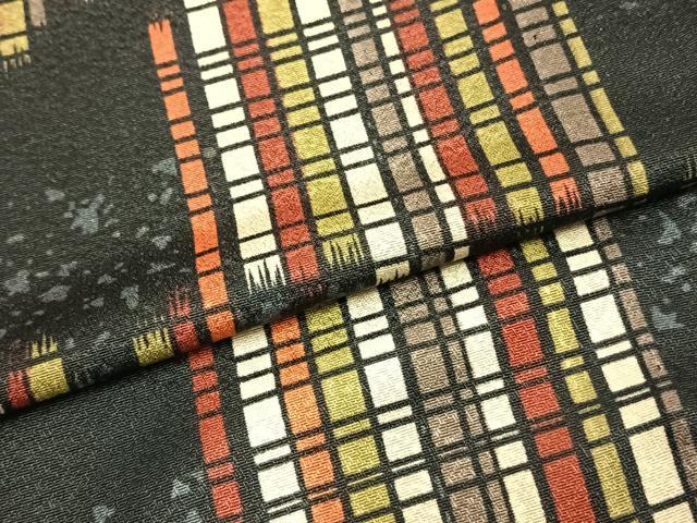 平和屋着物▽小紋　単衣　市松文様　洗える着物　AAAZ1638fy