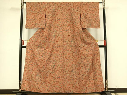 平和屋着物▽小紋 単衣 草花文 さんび謹製 洗える着物 AAAZ1639fy