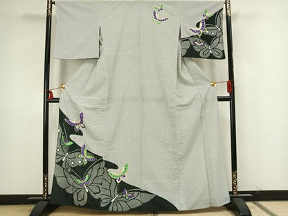 平和屋着物▽訪問着 単衣 舞蝶文 金彩 洗える着物 AAAZ1643fy