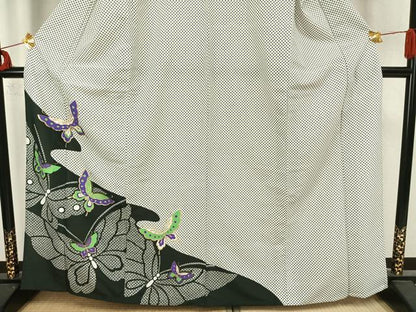 平和屋着物▽訪問着 単衣 舞蝶文 金彩 洗える着物 AAAZ1643fy