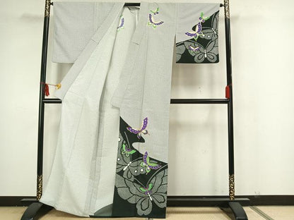 平和屋着物▽訪問着 単衣 舞蝶文 金彩 洗える着物 AAAZ1643fy