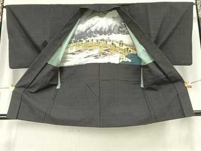 平和屋着物▽男性 紬 単衣 アンサンブル 仙斎茶色 正絹 逸品 AAAZ1647fy