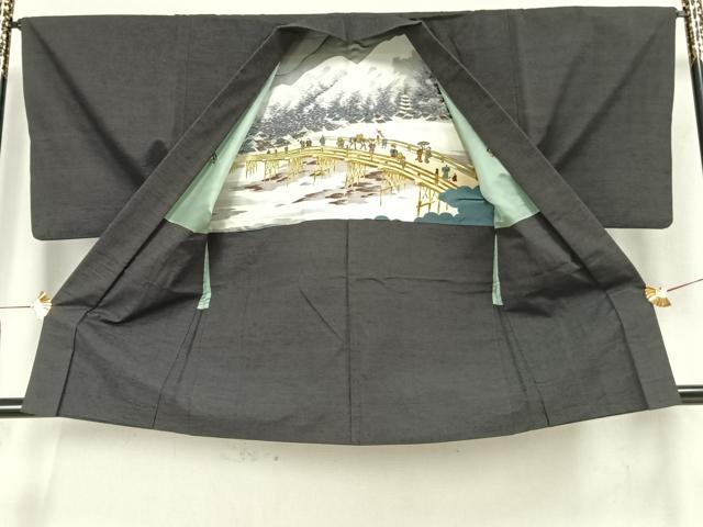 平和屋着物▽男性 紬 単衣 アンサンブル 仙斎茶色 正絹 逸品 AAAZ1647fy