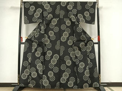 平和屋着物▽上質な紬 単衣 源氏車文 正絹 逸品 AAAZ1649fy