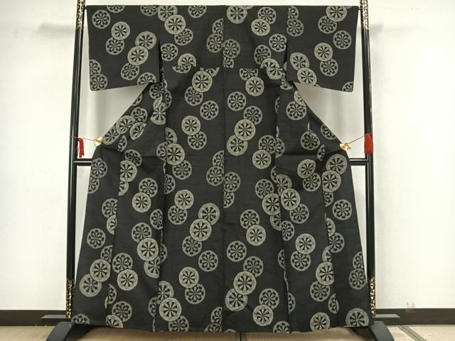 平和屋着物▽上質な紬 単衣 源氏車文 正絹 逸品 AAAZ1649fy