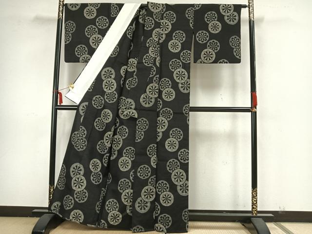 平和屋着物▽上質な紬 単衣 源氏車文 正絹 逸品 AAAZ1649fy