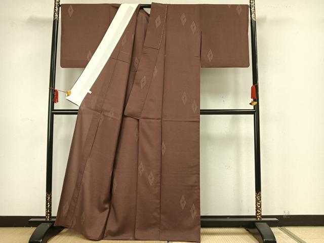 平和屋着物▽上質な紬 単衣 幾何学文 正絹 逸品 AAAZ1650fy