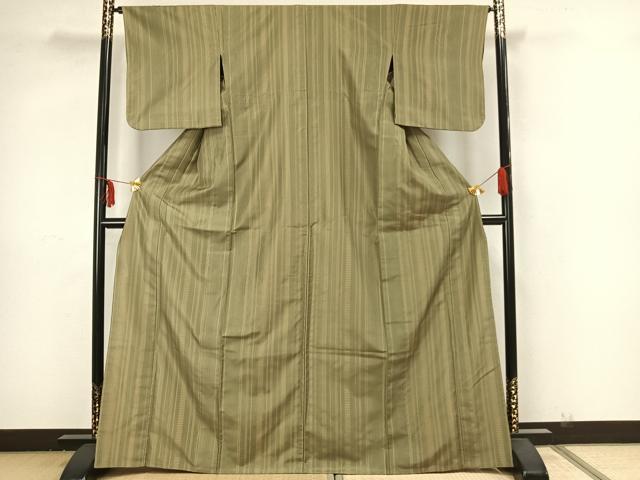 平和屋着物▽お召 単衣 縞 正絹 逸品 AAAZ1651fy