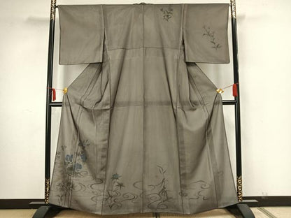 平和屋着物▽訪問着 無双 紗袷 紗×絽 手描き 草花文 正絹 逸品 AAAZ1652fy