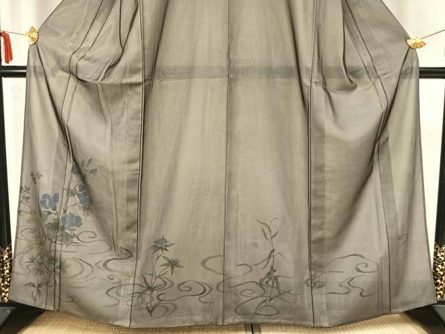平和屋着物▽訪問着 無双 紗袷 紗×絽 手描き 草花文 正絹 逸品 AAAZ1652fy
