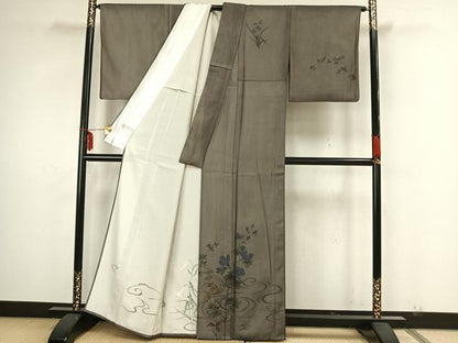 平和屋着物▽訪問着 無双 紗袷 紗×絽 手描き 草花文 正絹 逸品 AAAZ1652fy