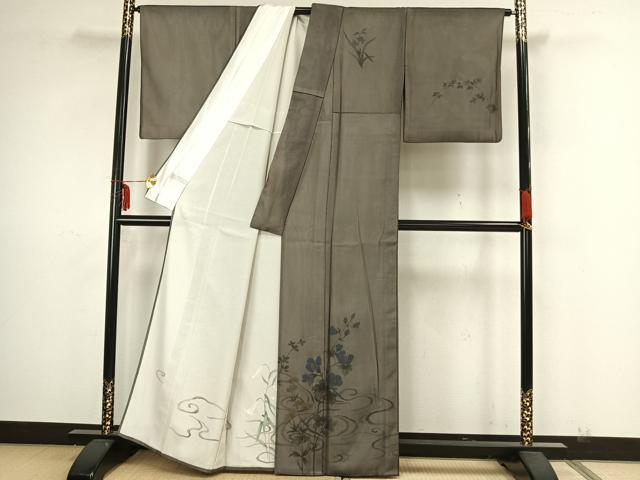 平和屋着物▽訪問着 無双 紗袷 紗×絽 手描き 草花文 正絹 逸品 AAAZ1652fy