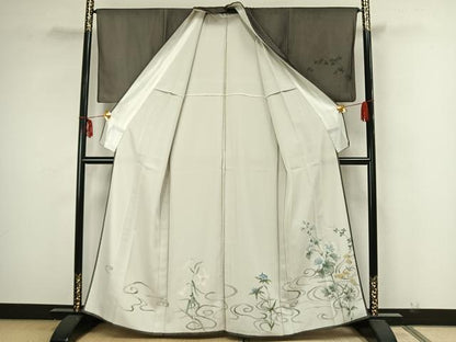 平和屋着物▽訪問着 無双 紗袷 紗×絽 手描き 草花文 正絹 逸品 AAAZ1652fy