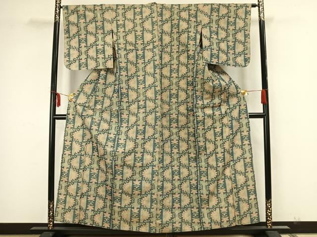 平和屋着物▽上質な紬　単衣　草花文　正絹　逸品　AAAZ1653fy