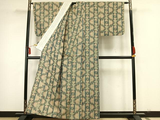 平和屋着物▽上質な紬　単衣　草花文　正絹　逸品　AAAZ1653fy