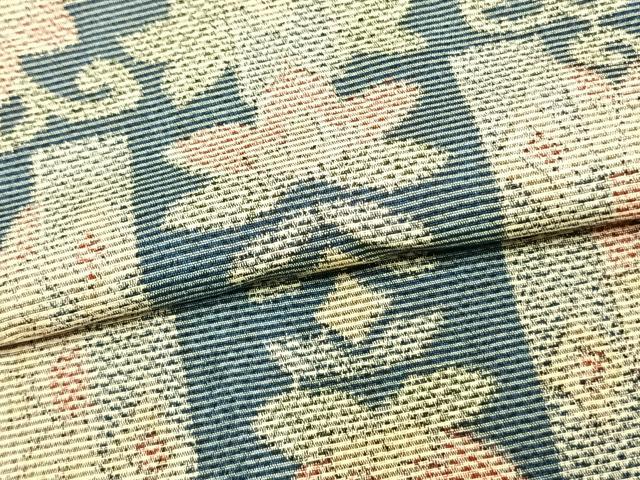 平和屋着物▽上質な紬　単衣　草花文　正絹　逸品　AAAZ1653fy