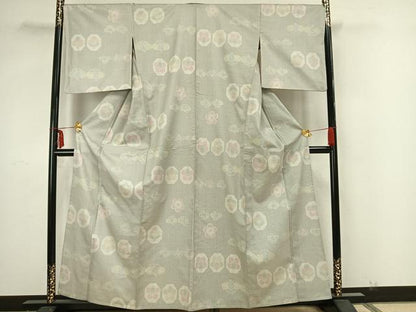 平和屋着物▽お召 単衣 亀甲花文 正絹 逸品 AAAZ1656fy