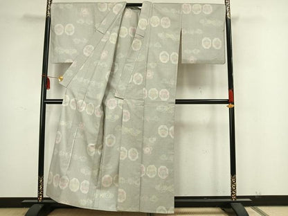 平和屋着物▽お召 単衣 亀甲花文 正絹 逸品 AAAZ1656fy