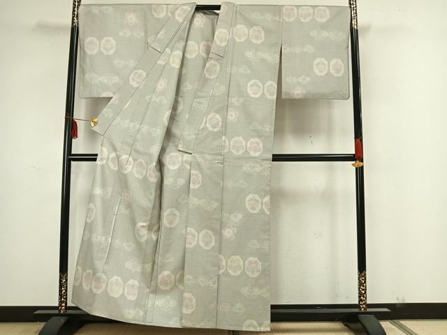 平和屋着物▽お召 単衣 亀甲花文 正絹 逸品 AAAZ1656fy