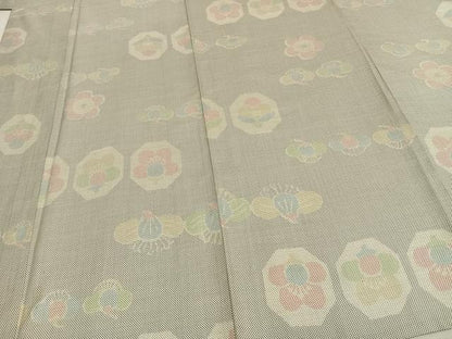 平和屋着物▽お召 単衣 亀甲花文 正絹 逸品 AAAZ1656fy