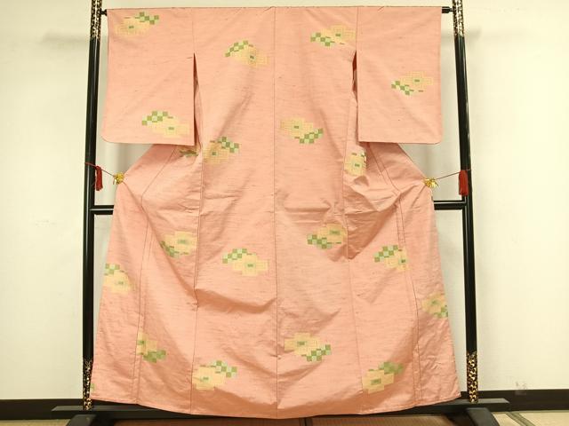 平和屋着物▽上質な紬 単衣 幾何学文 正絹 逸品 未使用 AAAZ1657fy