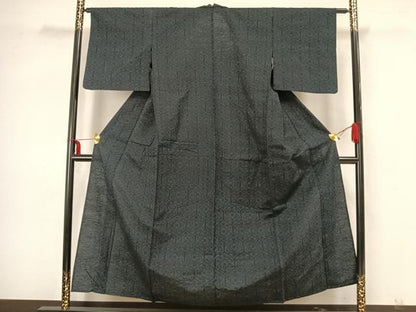 平和屋着物▽上質な紬 単衣 亀甲文様 正絹 逸品 AAAZ1664fy