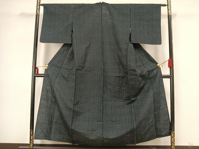 平和屋着物▽上質な紬 単衣 亀甲文様 正絹 逸品 AAAZ1664fy