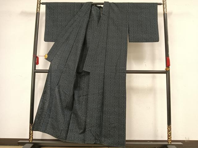 平和屋着物▽上質な紬 単衣 亀甲文様 正絹 逸品 AAAZ1664fy