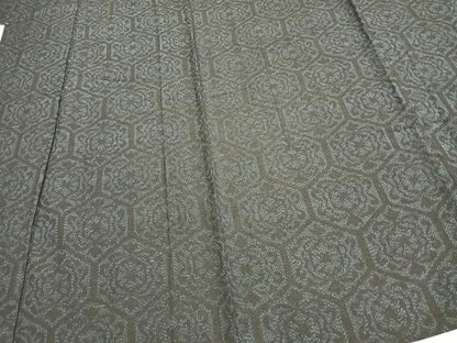 平和屋着物▽上質な紬 単衣 亀甲文様 正絹 逸品 AAAZ1664fy