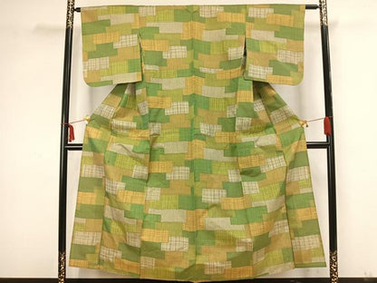 平和屋着物▽大島紬　単衣　色紙重ね文　正絹　逸品　AAAZ1665fy