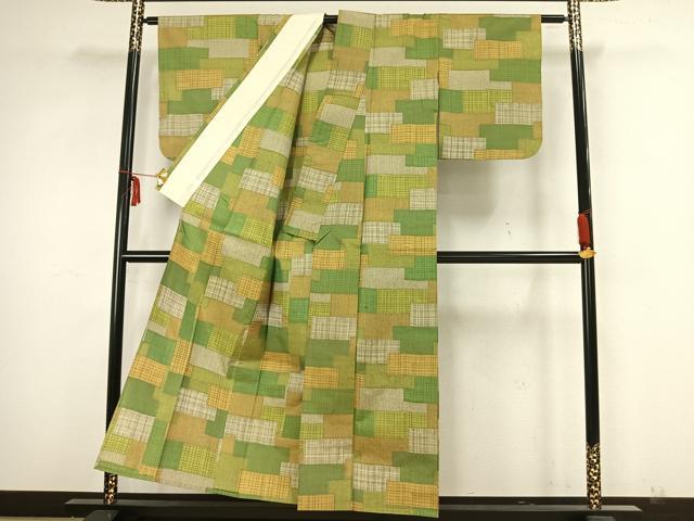 平和屋着物▽大島紬　単衣　色紙重ね文　正絹　逸品　AAAZ1665fy