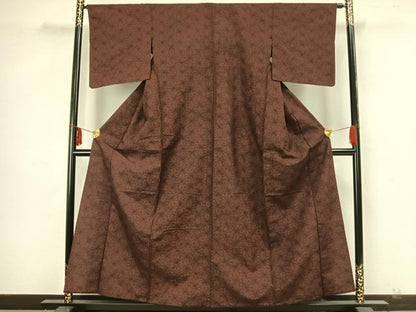 平和屋着物▽上質な紬 単衣 麻の葉文様 正絹 逸品 AAAZ1666fy