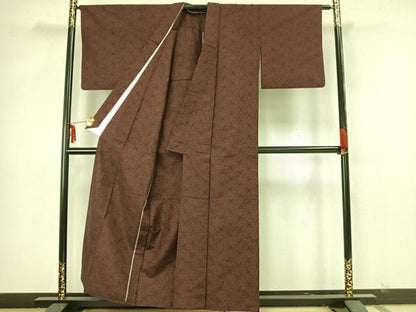 平和屋着物▽上質な紬 単衣 麻の葉文様 正絹 逸品 AAAZ1666fy