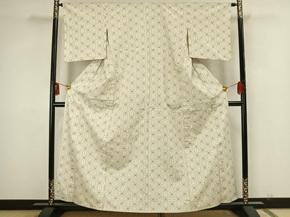 平和屋着物▽上質な紬 単衣 麻の葉文様 やまと誂製 正絹 逸品 AAAZ1667fy