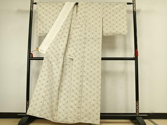 平和屋着物▽上質な紬 単衣 麻の葉文様 やまと誂製 正絹 逸品 AAAZ1667fy