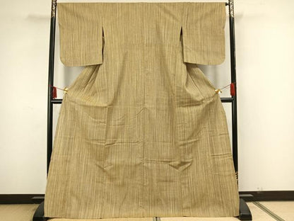 平和屋着物▽上質な紬 単衣 縞 ロング丈 正絹 逸品 AAAZ1669fy