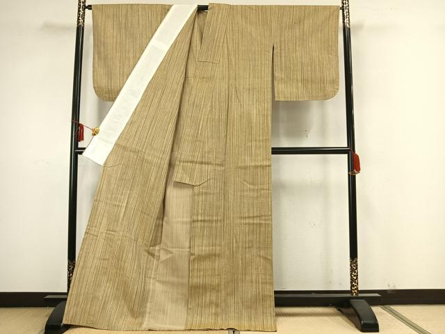 平和屋着物▽上質な紬 単衣 縞 ロング丈 正絹 逸品 AAAZ1669fy