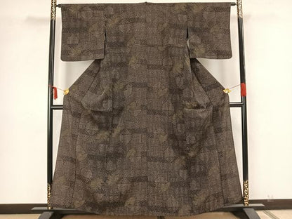 平和屋着物▽本塩沢 単衣 舞葉横段文 正絹 逸品 AAAZ1674fy