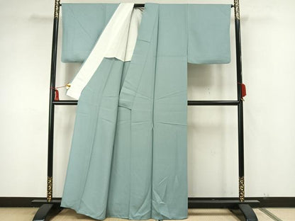 平和屋着物▽上質な色無地 単衣 丹後ちりめん 千草色 反端付き 正絹 逸品 AAAZ1679fy