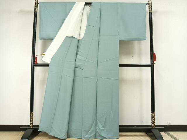 平和屋着物▽上質な色無地 単衣 丹後ちりめん 千草色 反端付き 正絹 逸品 AAAZ1679fy