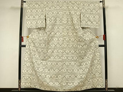 平和屋着物▽上質な紬　単衣　横段文　正絹　逸品　AAAZ1680fy