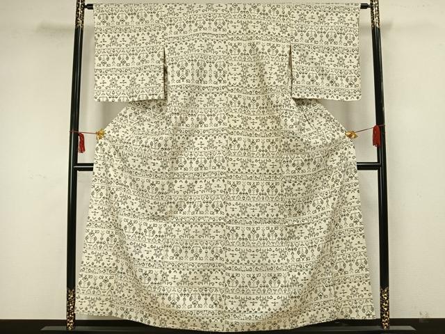 平和屋着物▽上質な紬　単衣　横段文　正絹　逸品　AAAZ1680fy